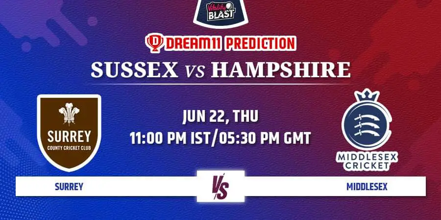 SUR vs MID Dream11 Team Prediction Vitality T20 Blast 2023